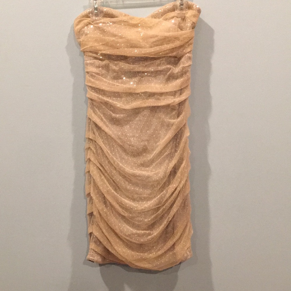 Express nude beaded strapless formal dress